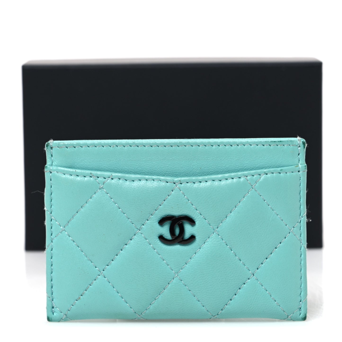 Lambskin Quilted Card Holder Turquoise