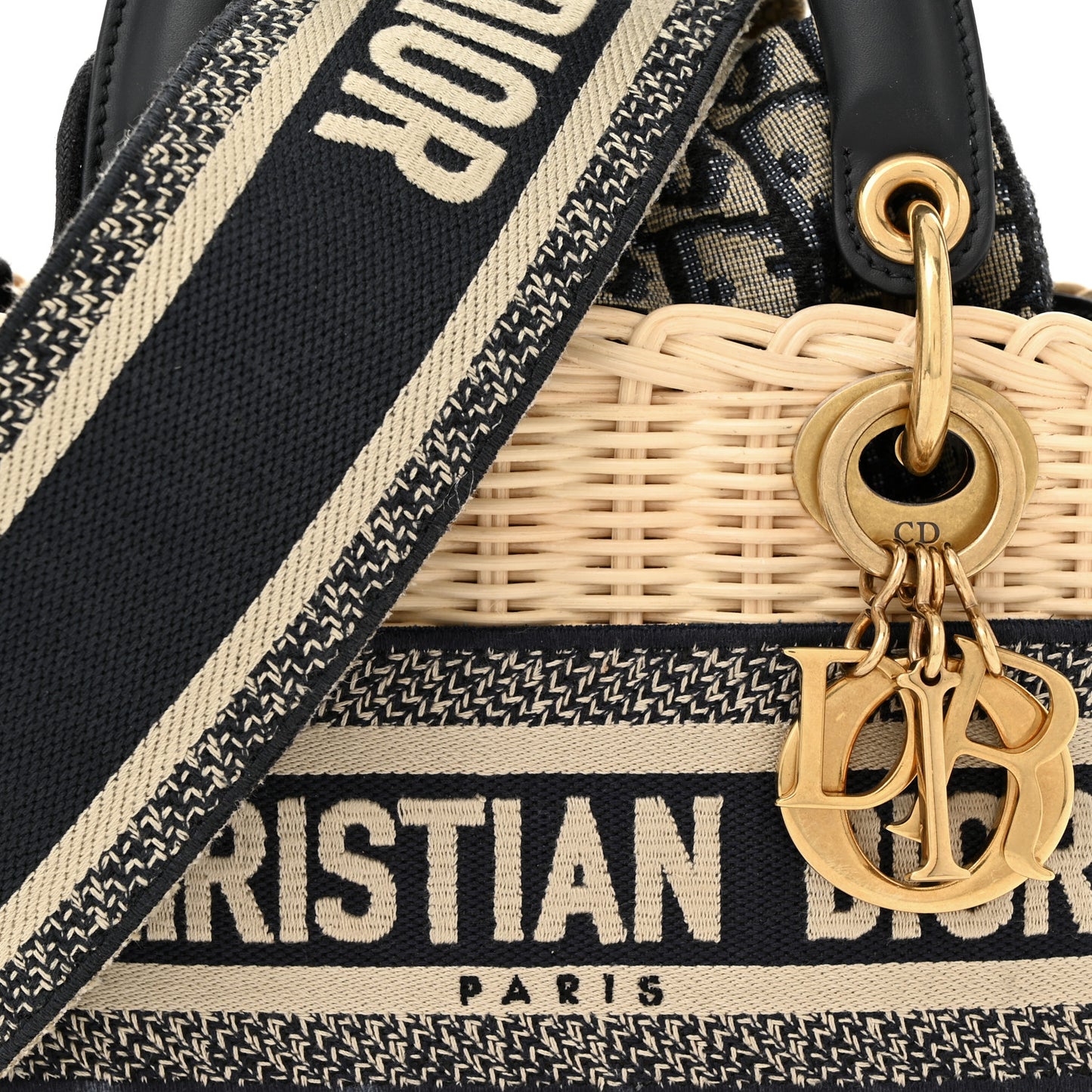 Wicker Oblique Mini Lady Dior Bag Blue