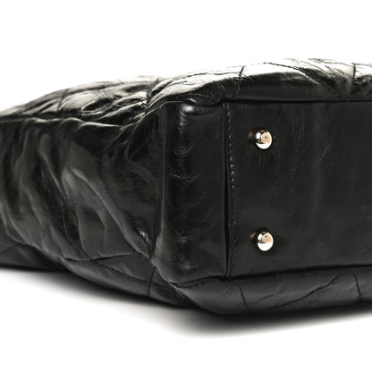 Chanel Glazed Calfskin Lambskin Quilted Portobello Tote Black Grey 9 of 11