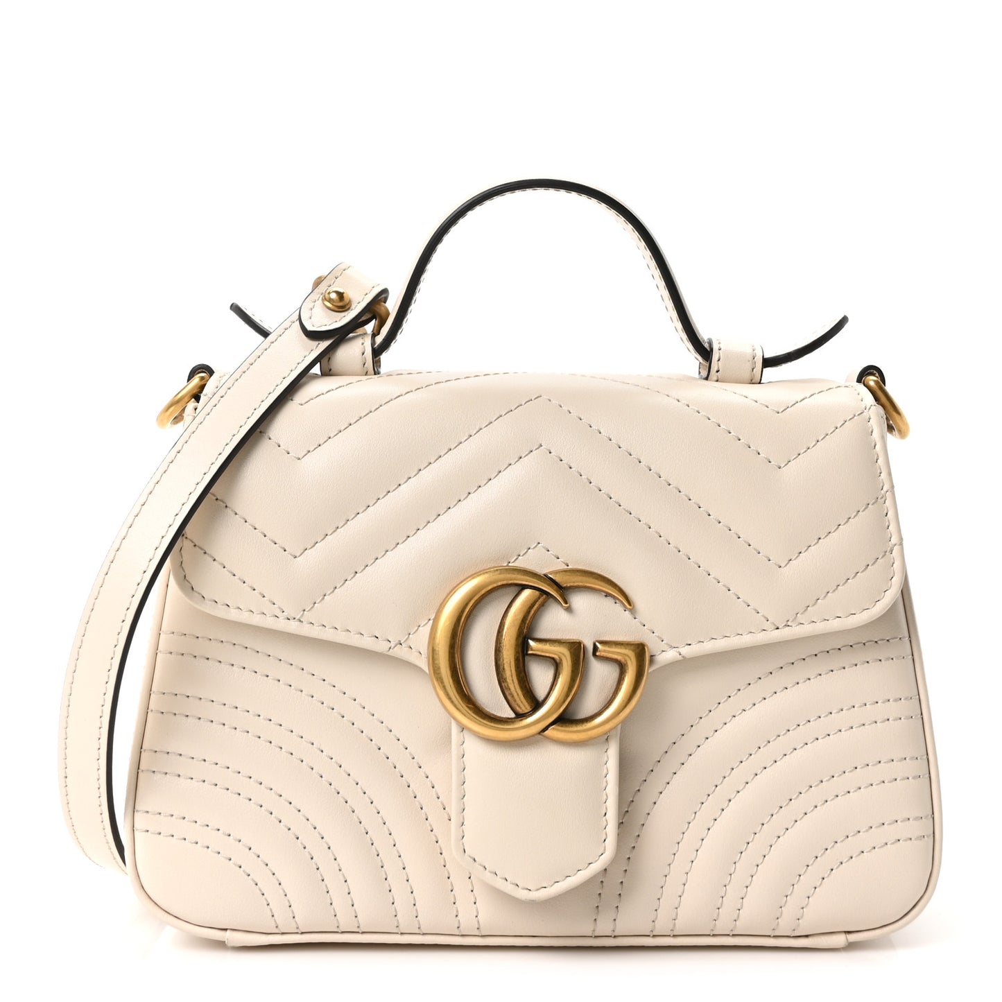 Calfskin Matelasse Mini GG Marmont Top Handle Shoulder Bag White