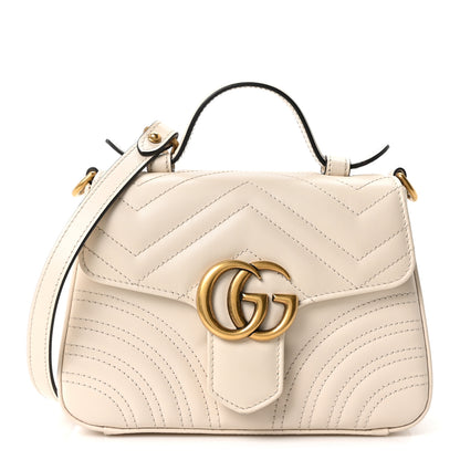 Gucci Calfskin Matelasse Mini GG Marmont Top Handle Shoulder Bag White 1 of 9