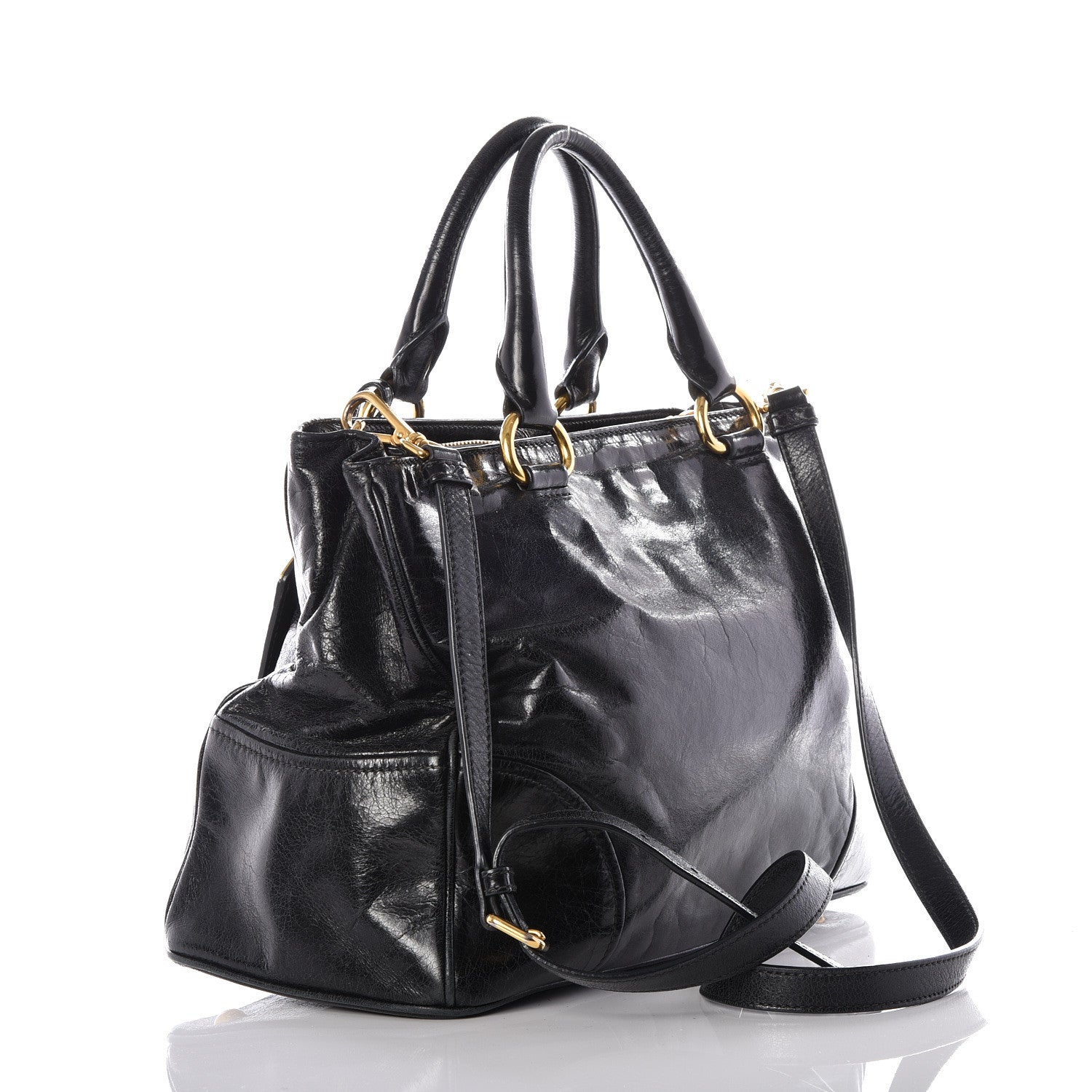 Prada Vitello Shine Tote Black 2 of 14