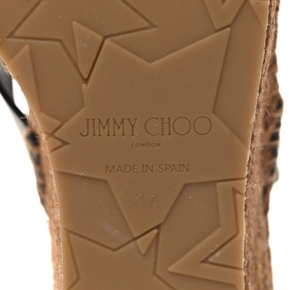 Jimmy Choo Raffia Calfskin Stud Danica 80mm Wedge Sandals 37 Grey 6 of 7