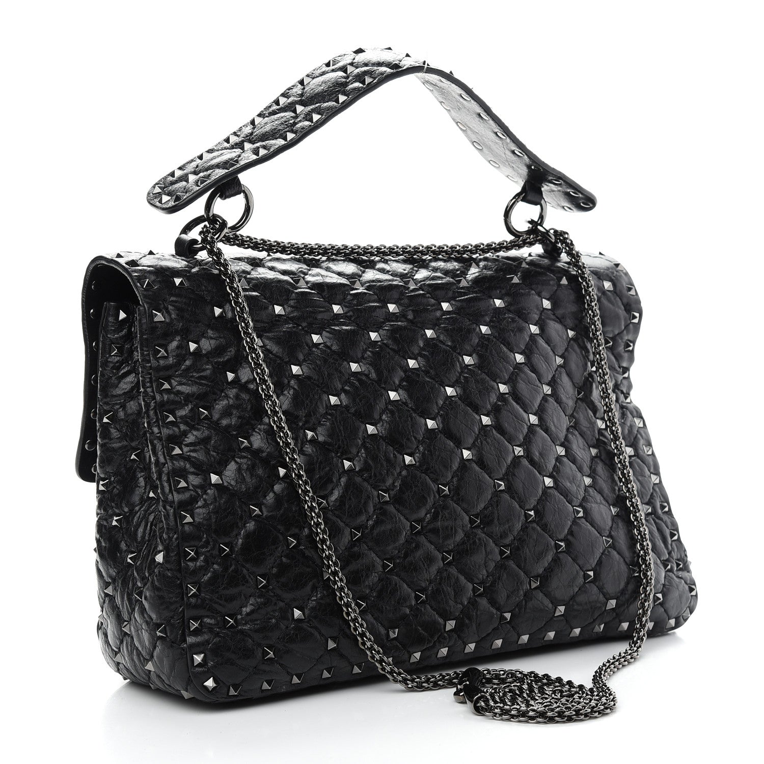 Valentino Garavani Craquele Nappa Large Rockstud Spike Shoulder Bag Black 3 of 8