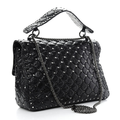 Valentino Garavani Craquele Nappa Large Rockstud Spike Shoulder Bag Black 3 of 8
