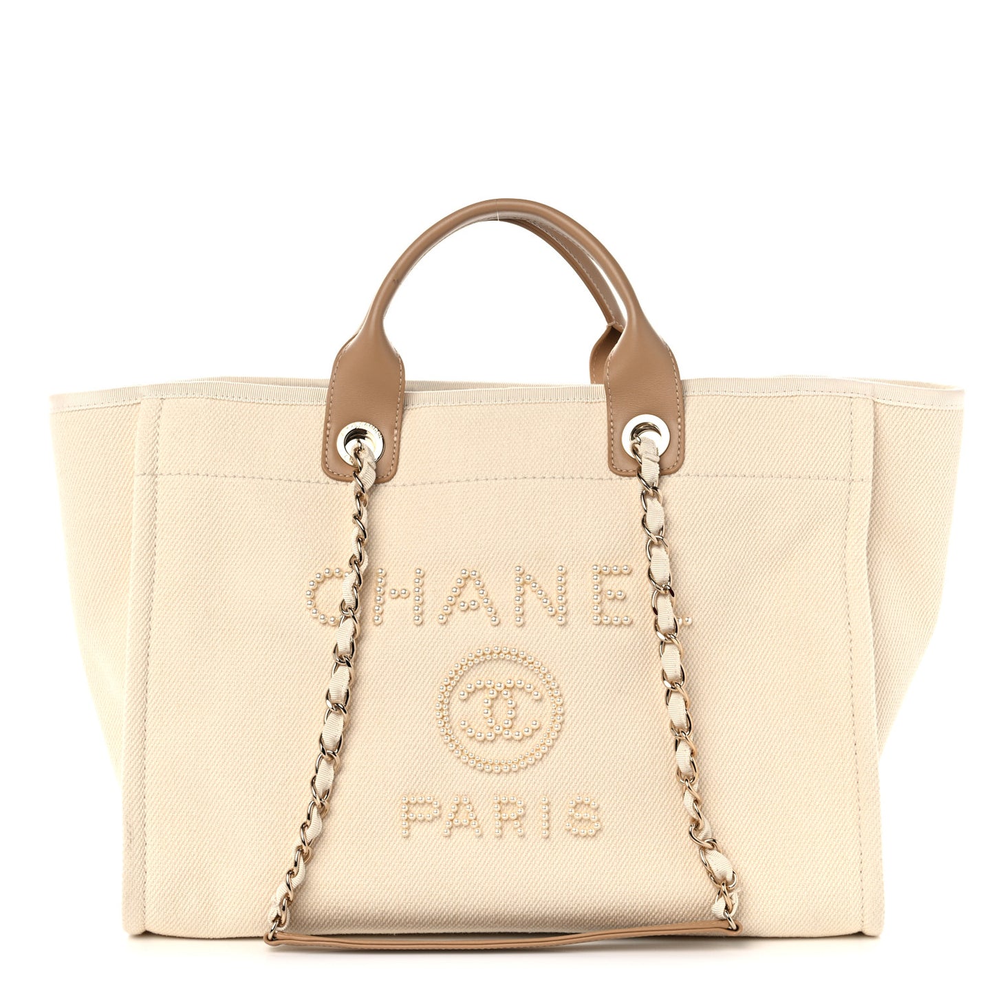 Canvas Pearl Medium Deauville Tote Ecru Beige