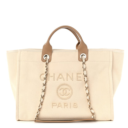 Chanel Canvas Pearl Medium Deauville Tote Ecru Beige 1 of 11