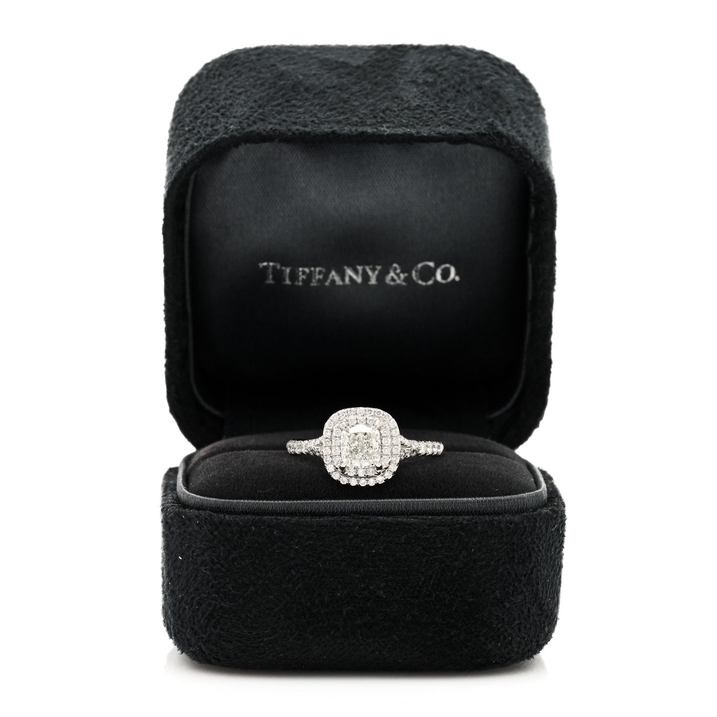 Platinum Diamond .71ct Soleste Cushion Cut Double Halo Engagement Ring 50 5.25