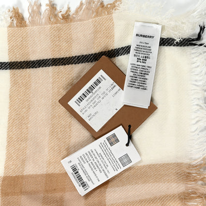 Burberry Cashmere Giant Check Midweight Fringe Scarf Frosted White 5 of 5