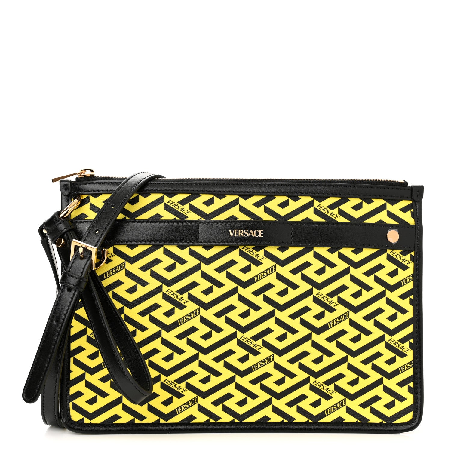 Versace Coated Canvas Large La Greca Signature Pouch Yellow Black 1 of 9