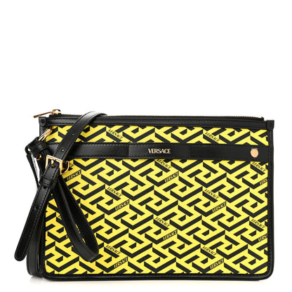 Versace Coated Canvas Large La Greca Signature Pouch Yellow Black 1 of 9