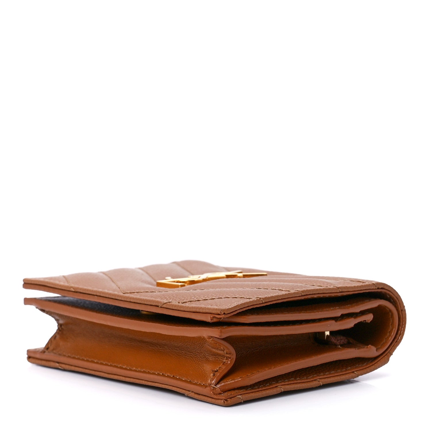 Saint Laurent Grain De Poudre Matelasse Chevron Monogram Flap Card Case Dark Natural 9 of 12