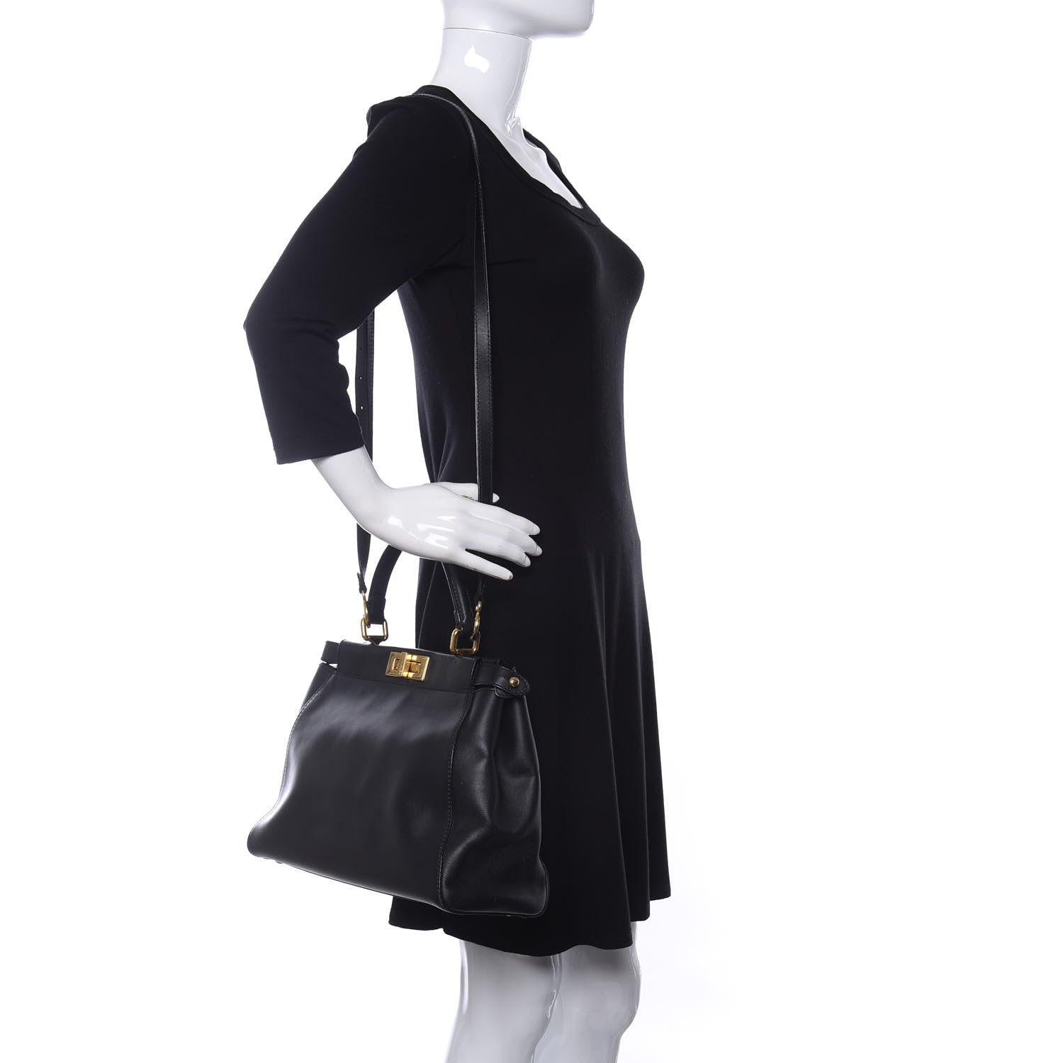 Fendi Vitello Morgan Shiny Nappa Medium Peekaboo Iconic Satchel Black 2 of 10