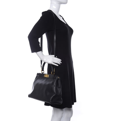 Fendi Vitello Morgan Shiny Nappa Medium Peekaboo Iconic Satchel Black 2 of 10