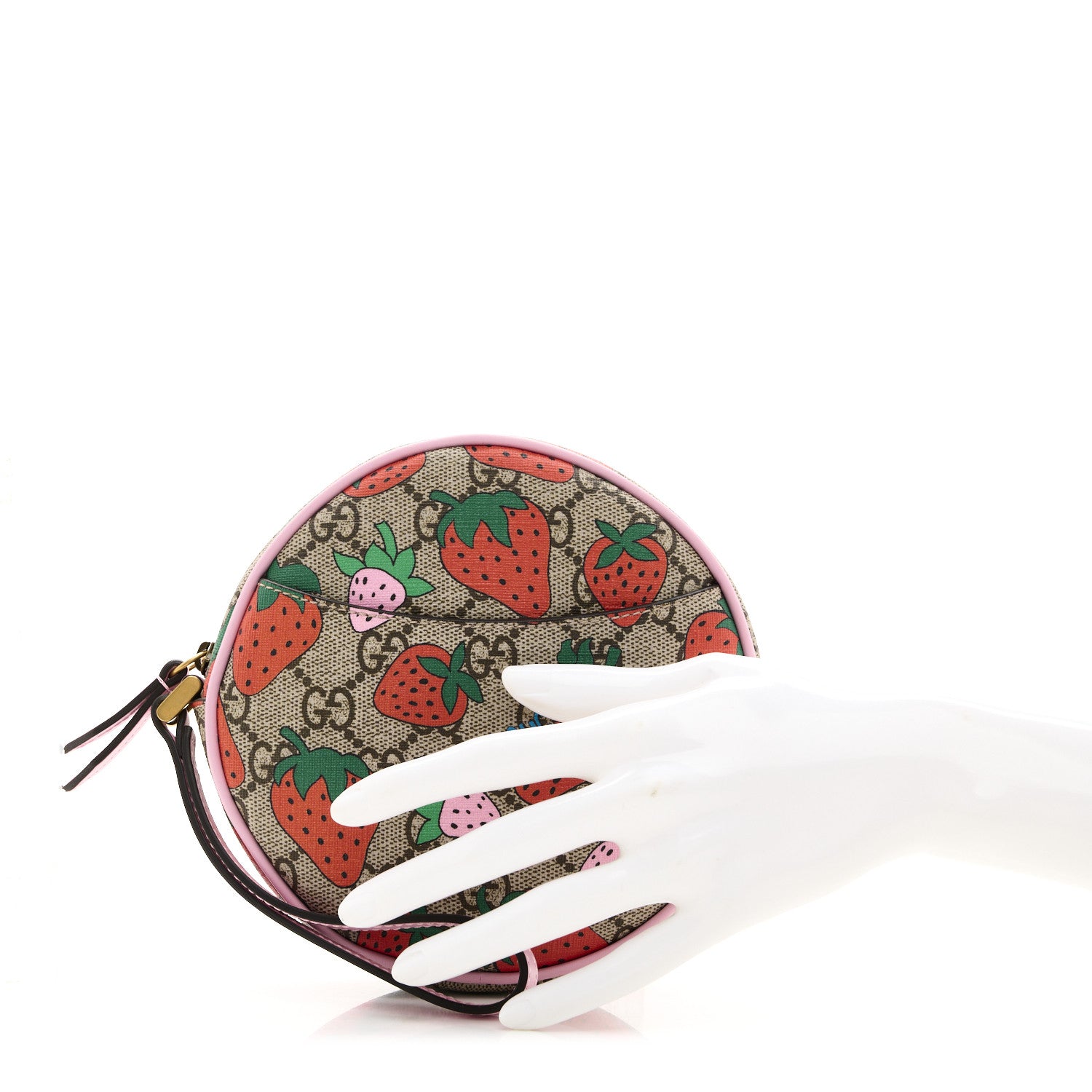 Gucci GG Supreme Monogram Strawberry Round Wrist Wallet 2 of 8