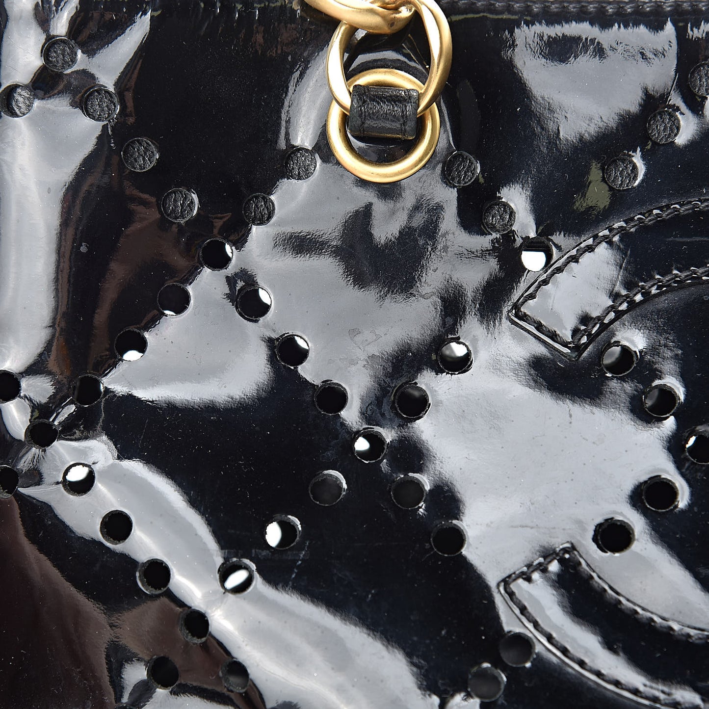 Patent Perforated CC Shopping Tote Black