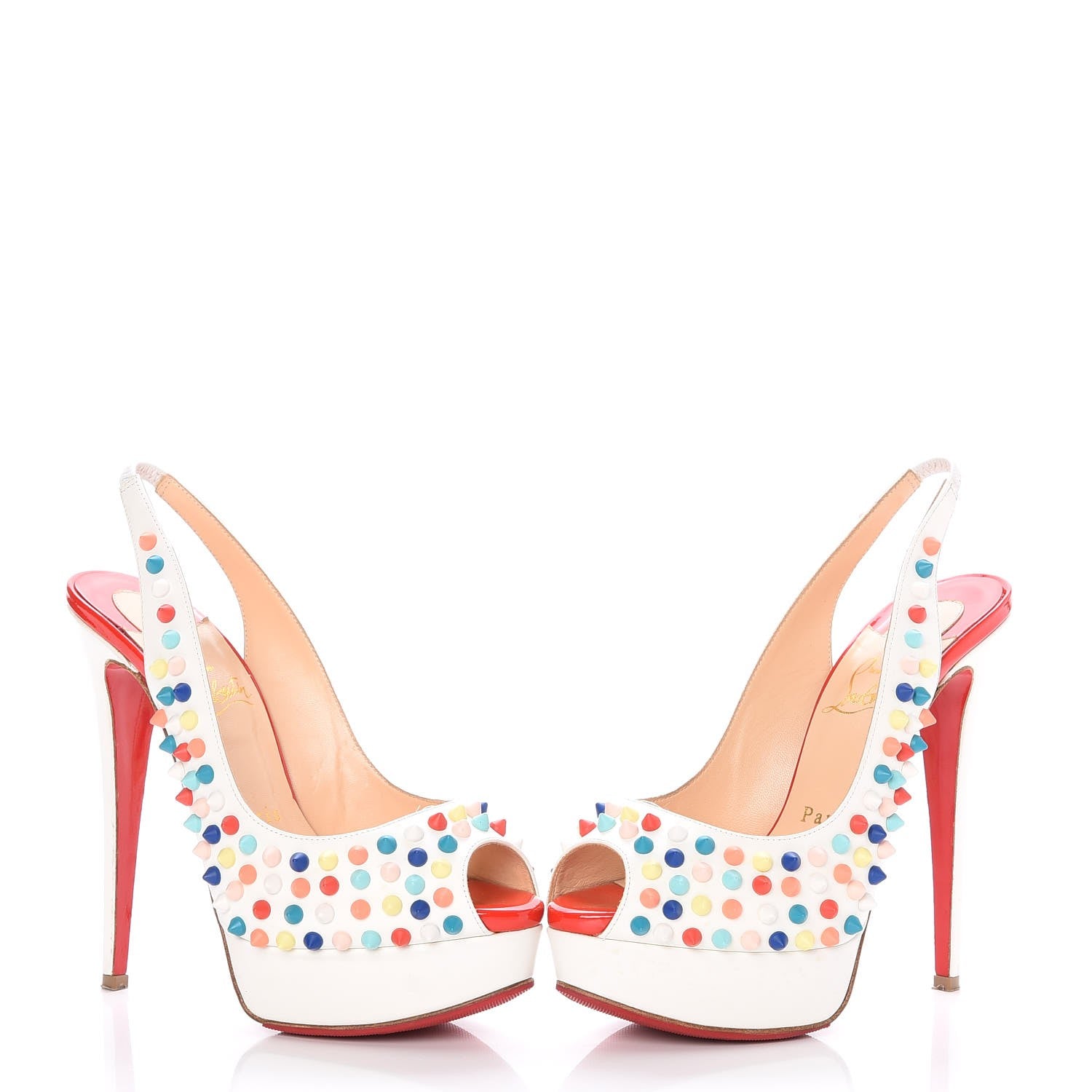 Christian Louboutin Matte Calf Lady Peep Spikes 150 Pumps 36 White Multi 7 of 12