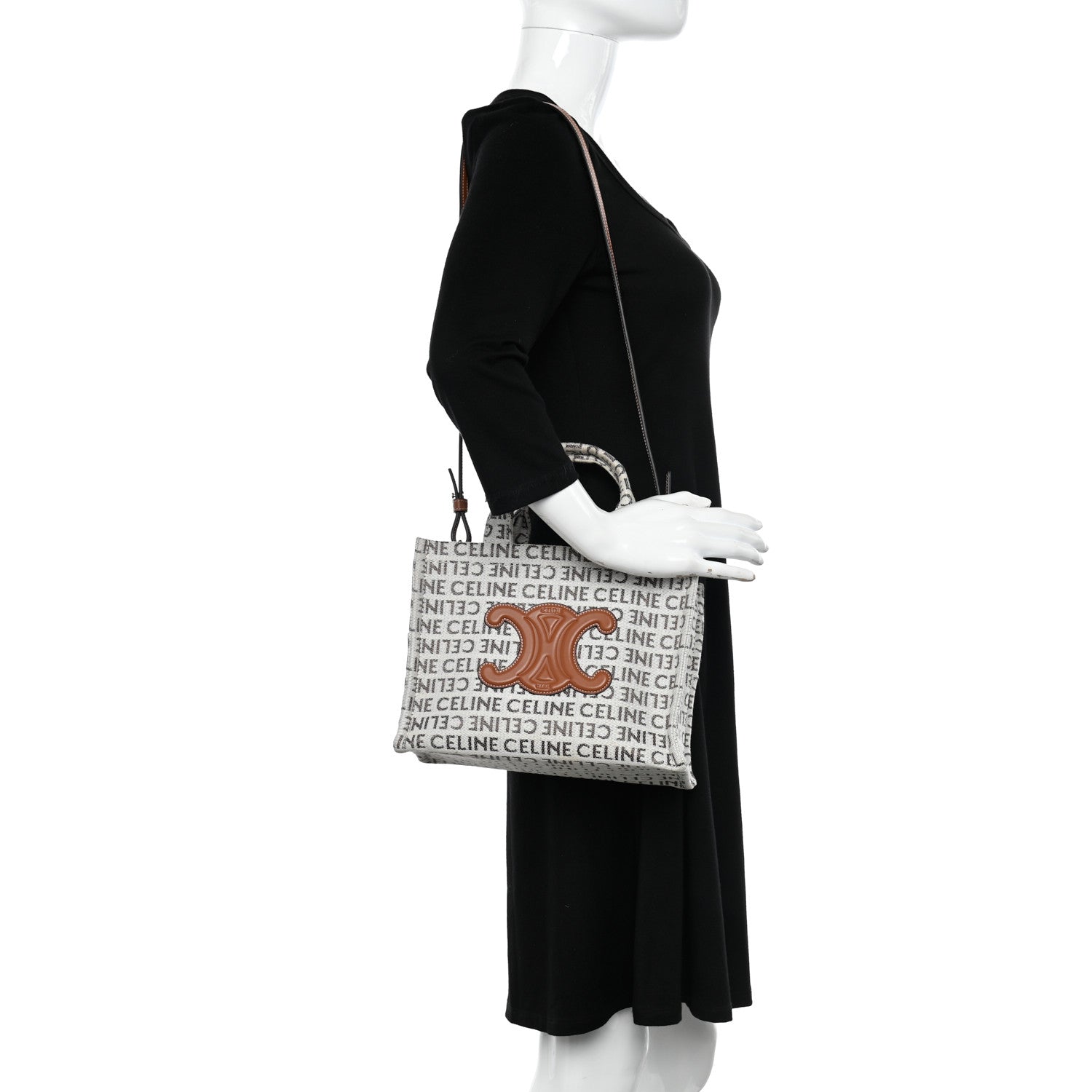 Celine Canvas Calfskin All Over Print Small Cabas Thais White Tan 2 of 11