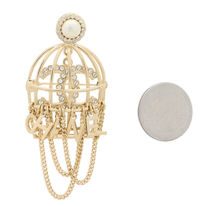 Chanel Pearl Crystal Birdcage Pin Brooch Light Gold 2 of 5