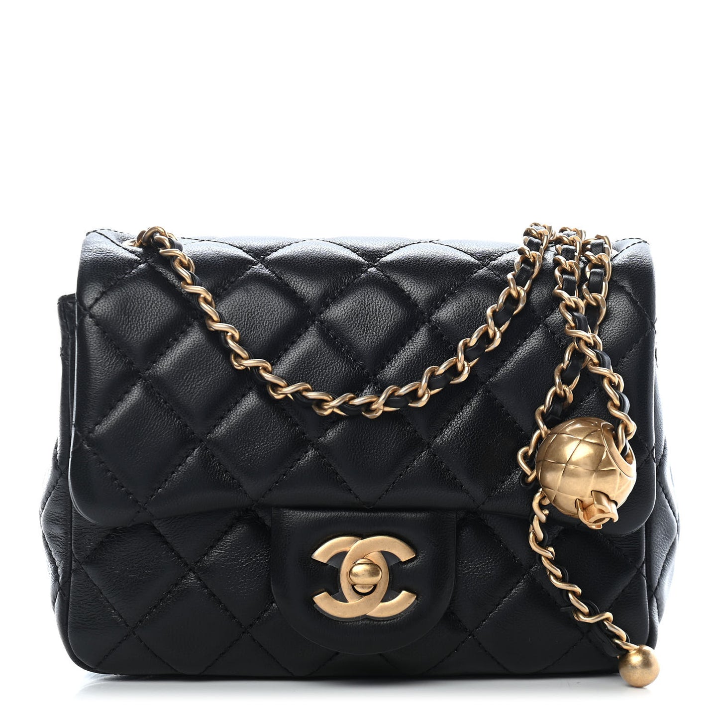 Lambskin Quilted Mini Pearl Crush Flap Black