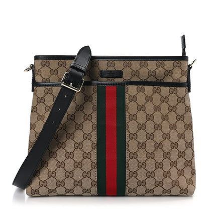 Gucci GG Monogram Web Flat Messenger Bag Black 1 of 9