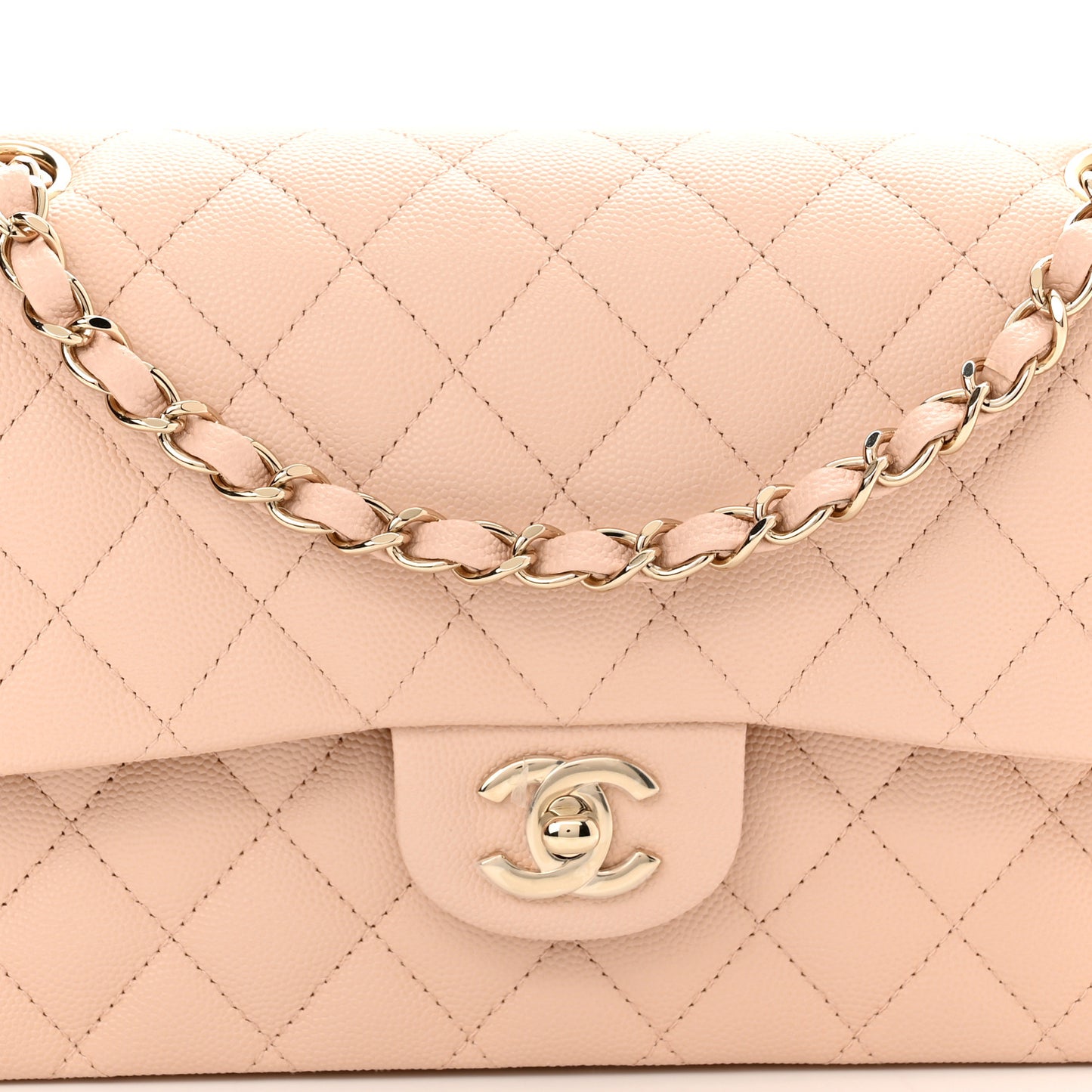 Caviar Quilted Medium Double Flap Light Beige