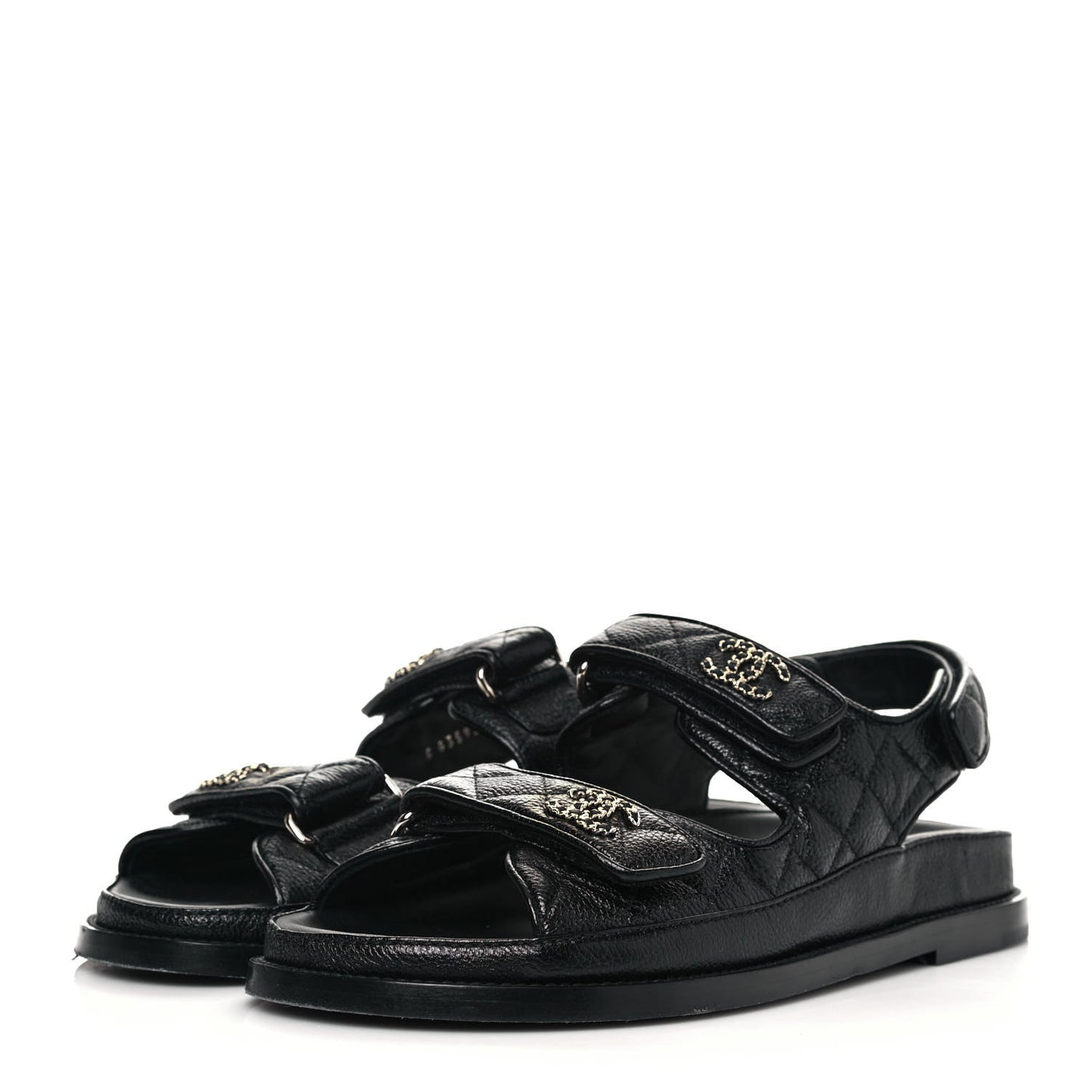 Grained Calfskin Velcro Dad Sandals 37.5 Black