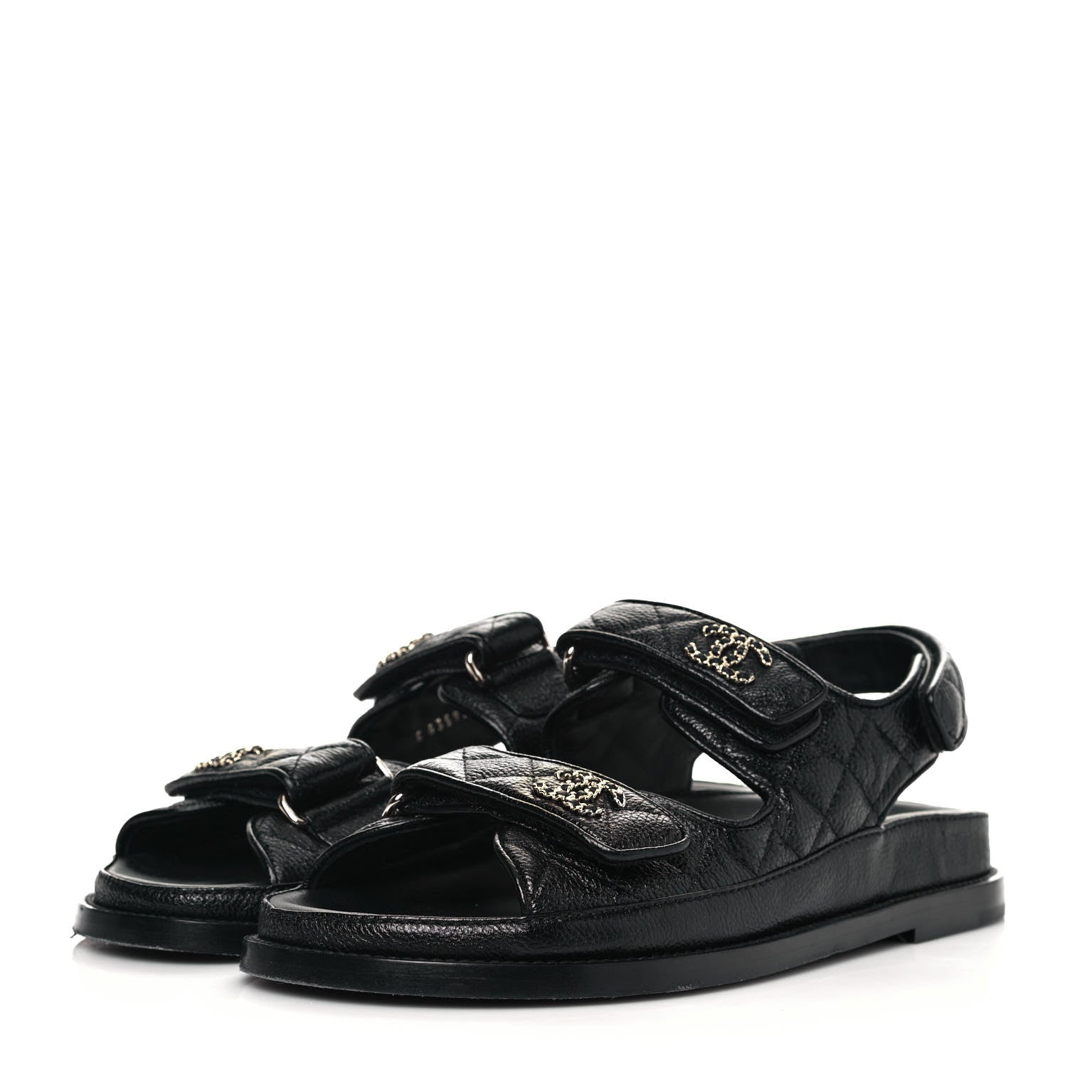 Chanel Grained Calfskin Velcro Dad Sandals 37.5 Black 3 of 8