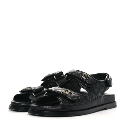 Chanel Grained Calfskin Velcro Dad Sandals 37.5 Black 3 of 8