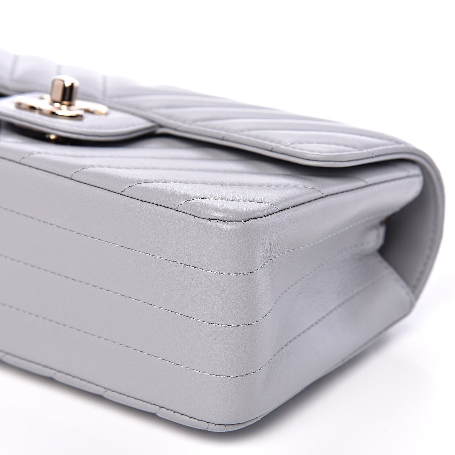 Lambskin Chevron Quilted Mini Rectangular Flap Grey