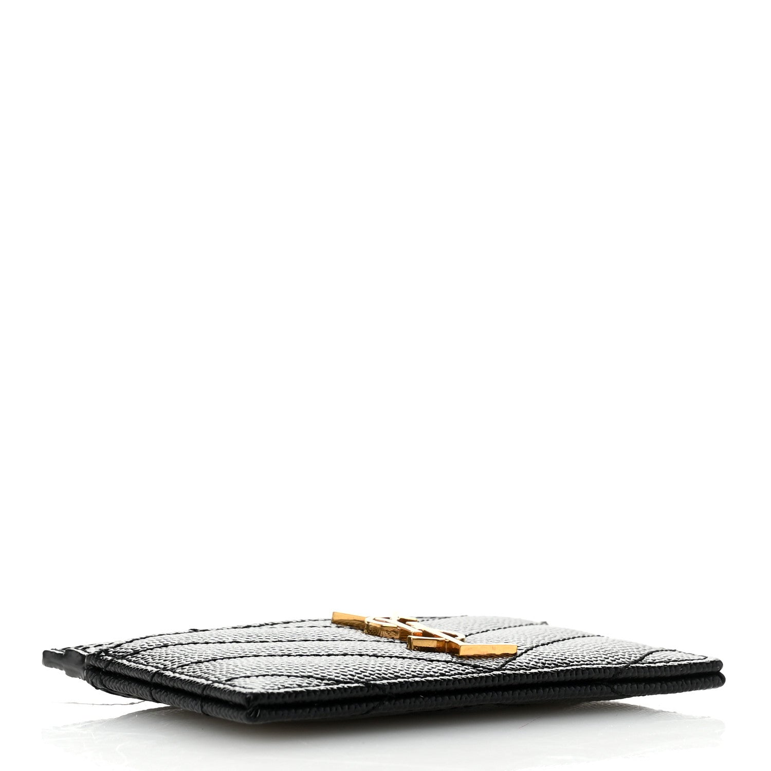 Saint Laurent Grain De Poudre Matelasse Chevron Monogram Credit Card Case Black 4 of 7
