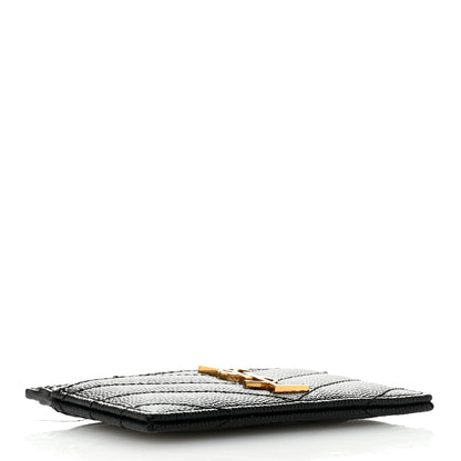Saint Laurent Grain De Poudre Matelasse Chevron Monogram Credit Card Case Black 4 of 7