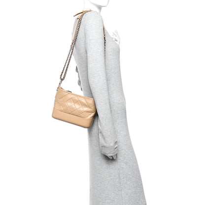 Chanel Aged Calfskin Quilted Small Gabrielle Hobo Beige 2 of 10