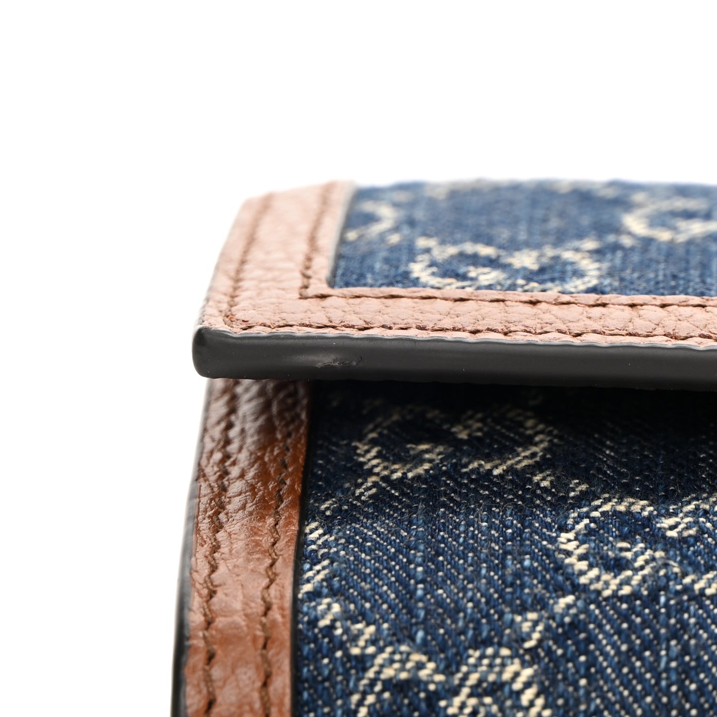 New Denim GG Monogram Jackie 1961 Chain Wallet Blue Tea Cuir
