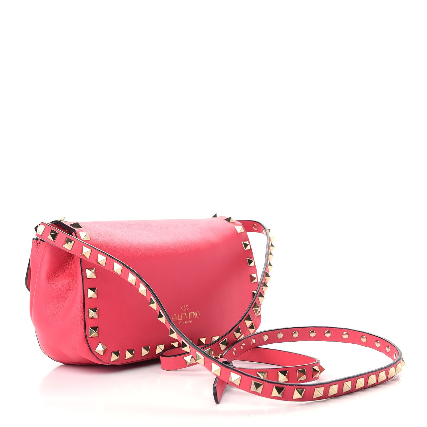 Vitello Mini Rockstud Flap Saddle Crossbody Bag Deep Rose