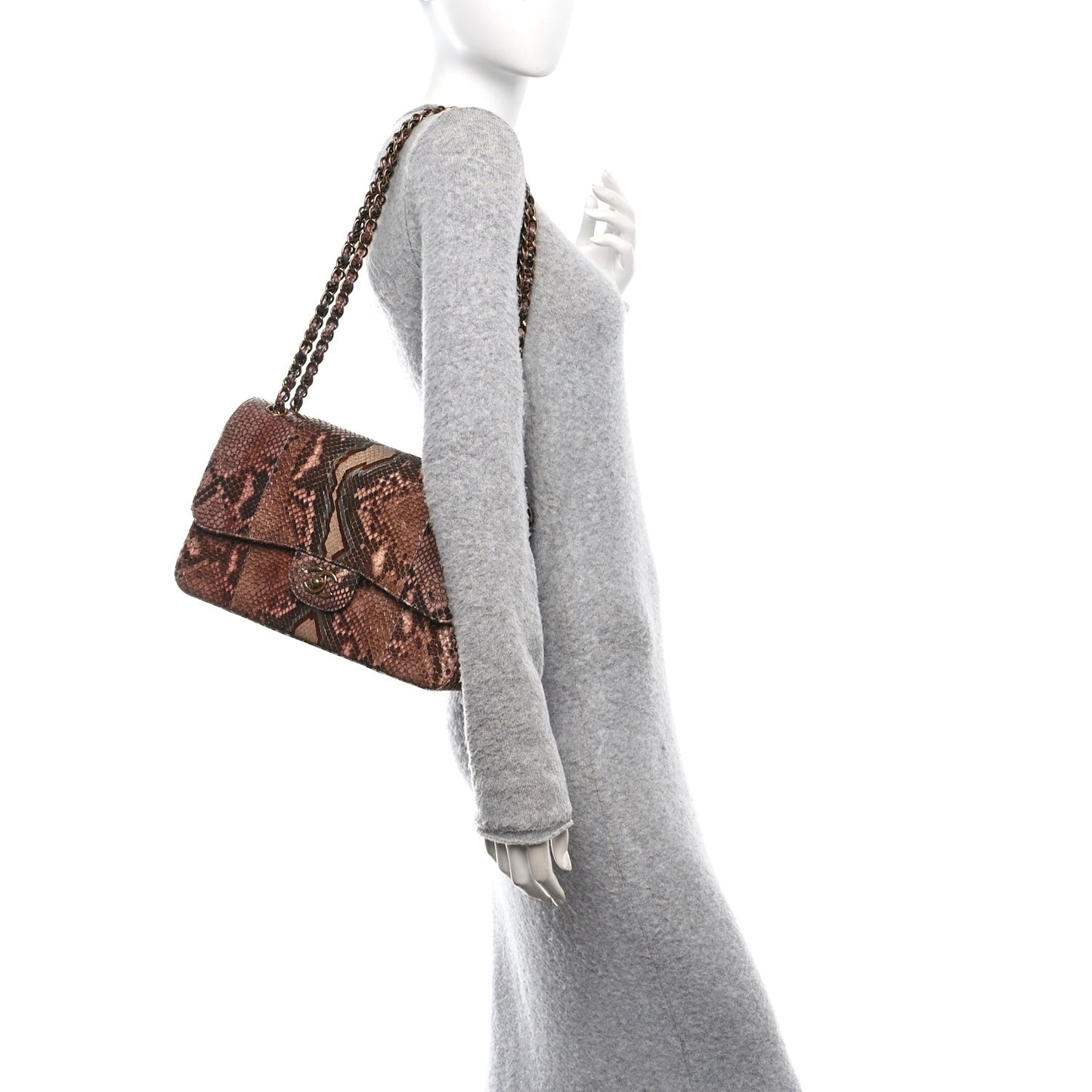 Snakeskin Jumbo Double Flap Brown Multicolor