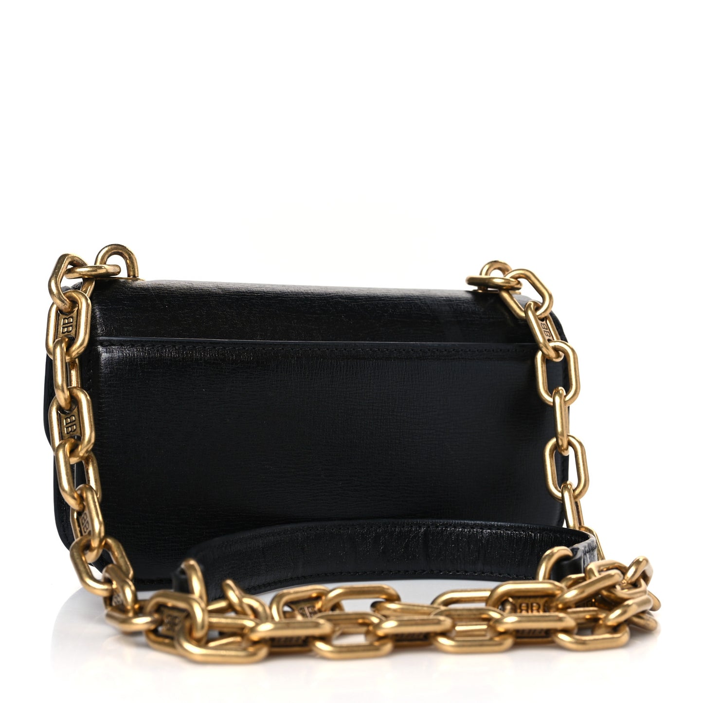Calfskin Stripe Embossed Gossip Chain Bag XS Black