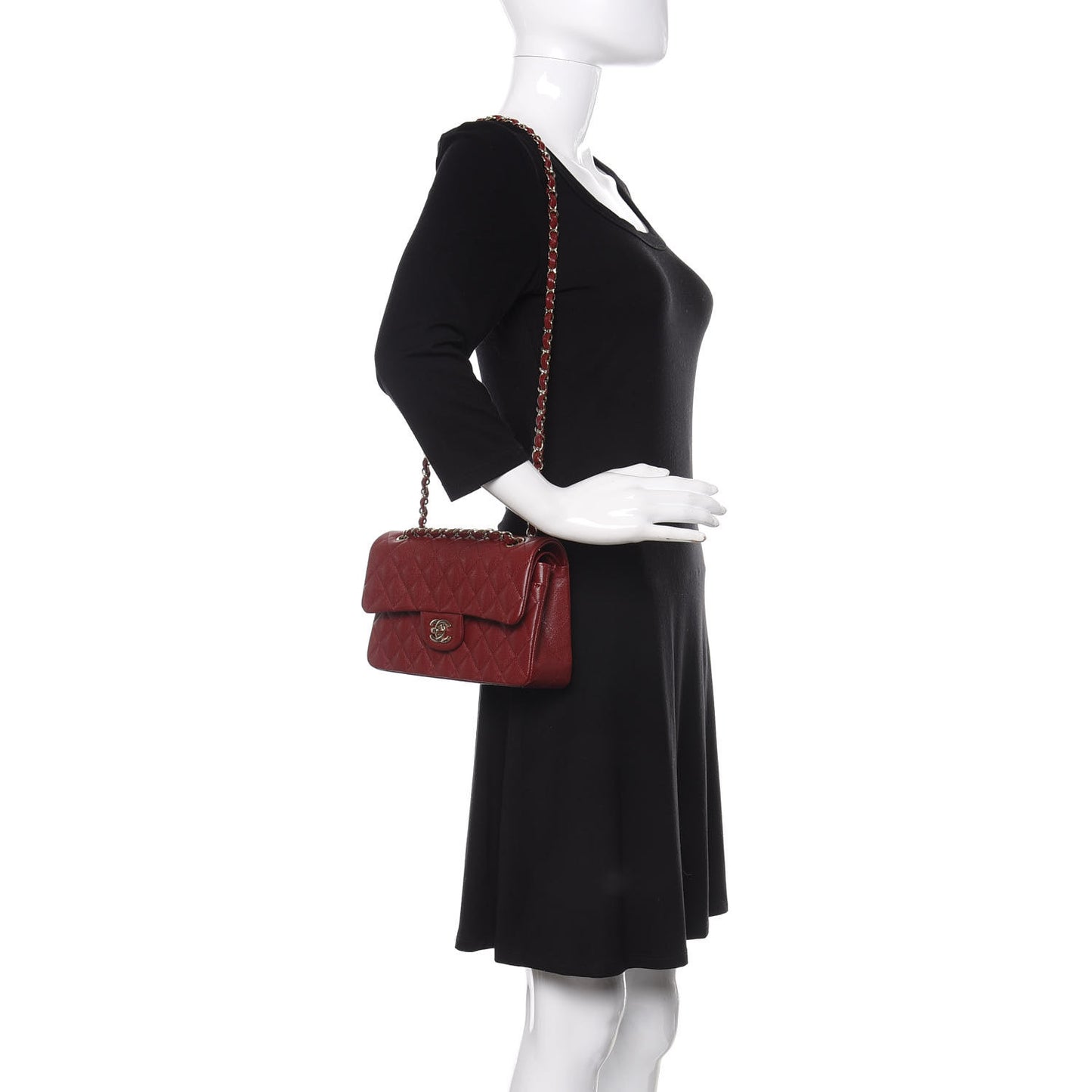 Caviar Quilted Small Double Flap Dark Red