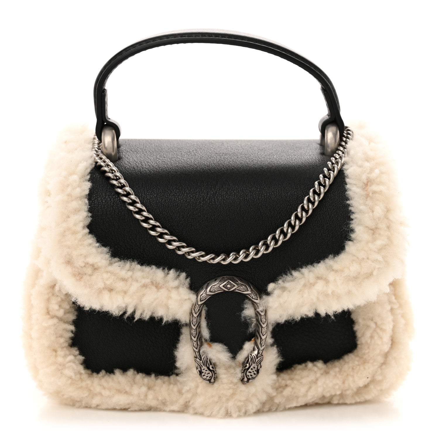 Gucci Sakai Be Green Calfskin Shearling Mini Dionysus Top Handle Bag Black 1 of 11