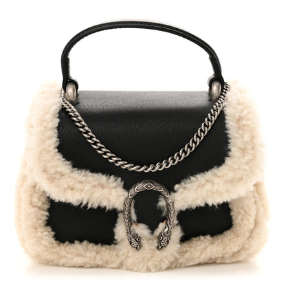 Gucci Sakai Be Green Calfskin Shearling Mini Dionysus Top Handle Bag Black 1 of 11