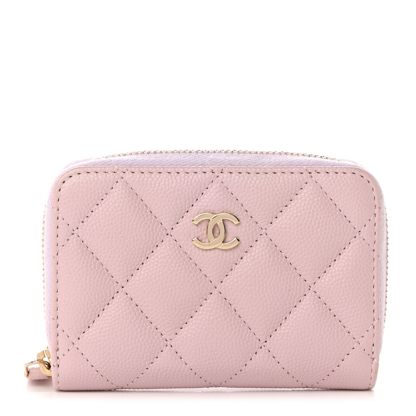 Caviar Quilted Zip Coin Purse Light Pink