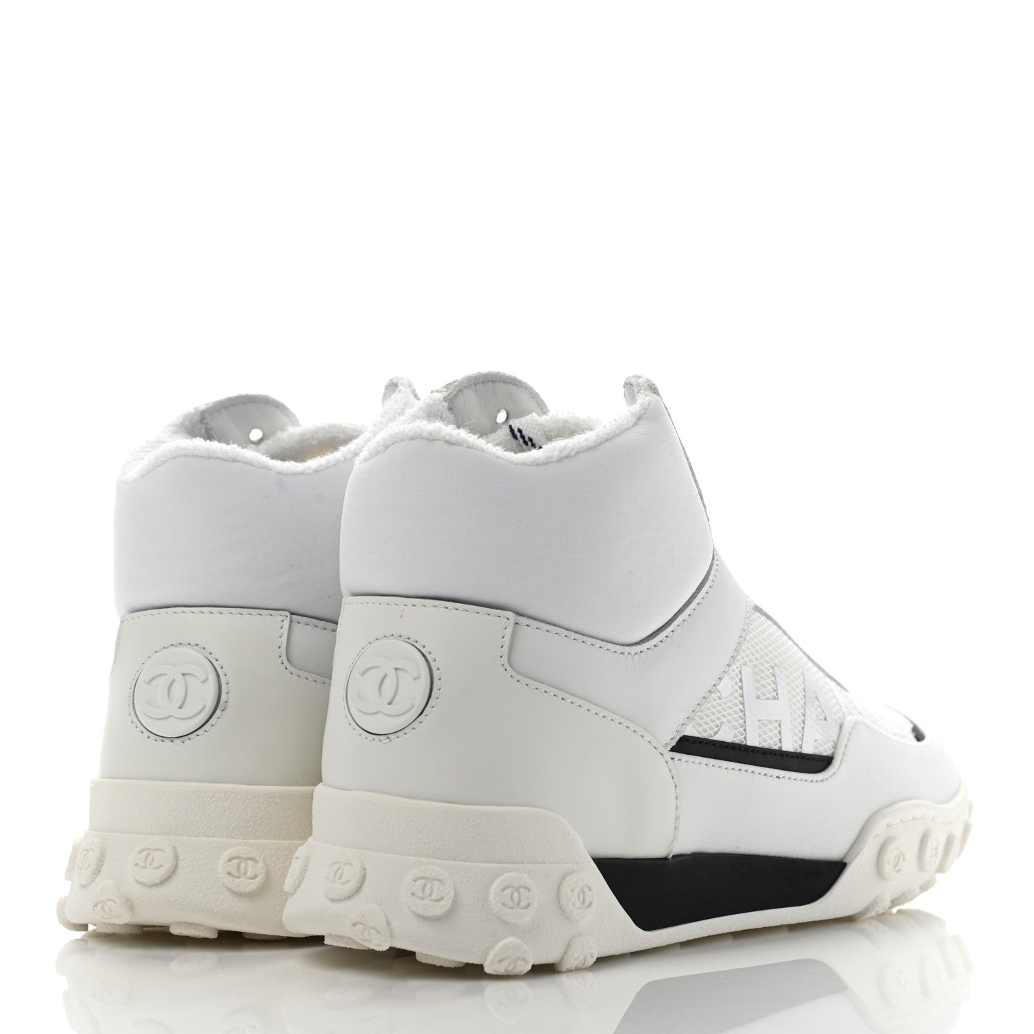 Chanel Calfskin Mesh Lycra Womens Logo High Top Sneakers 37 White 4 of 12