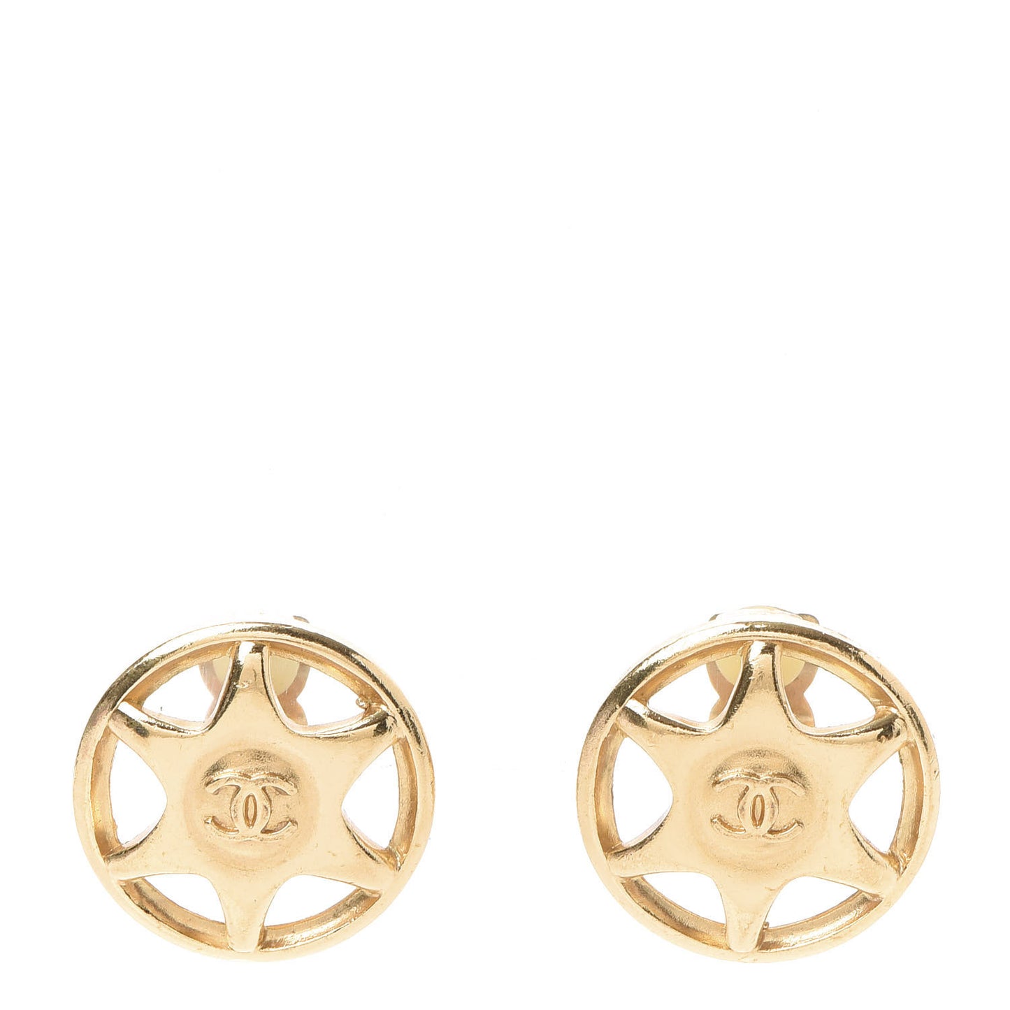 Round Star CC Clip On Earrings Gold