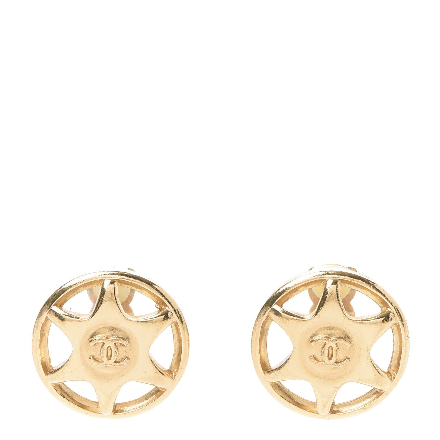 Chanel Round Star CC Clip On Earrings Gold 1 of 4