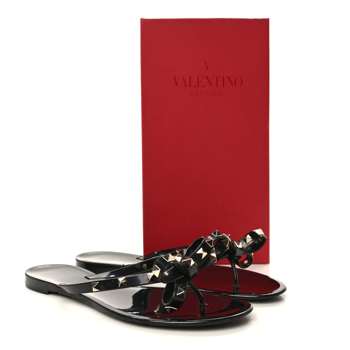PVC Jelly Rockstud Bow Thong Sandals 41 Black