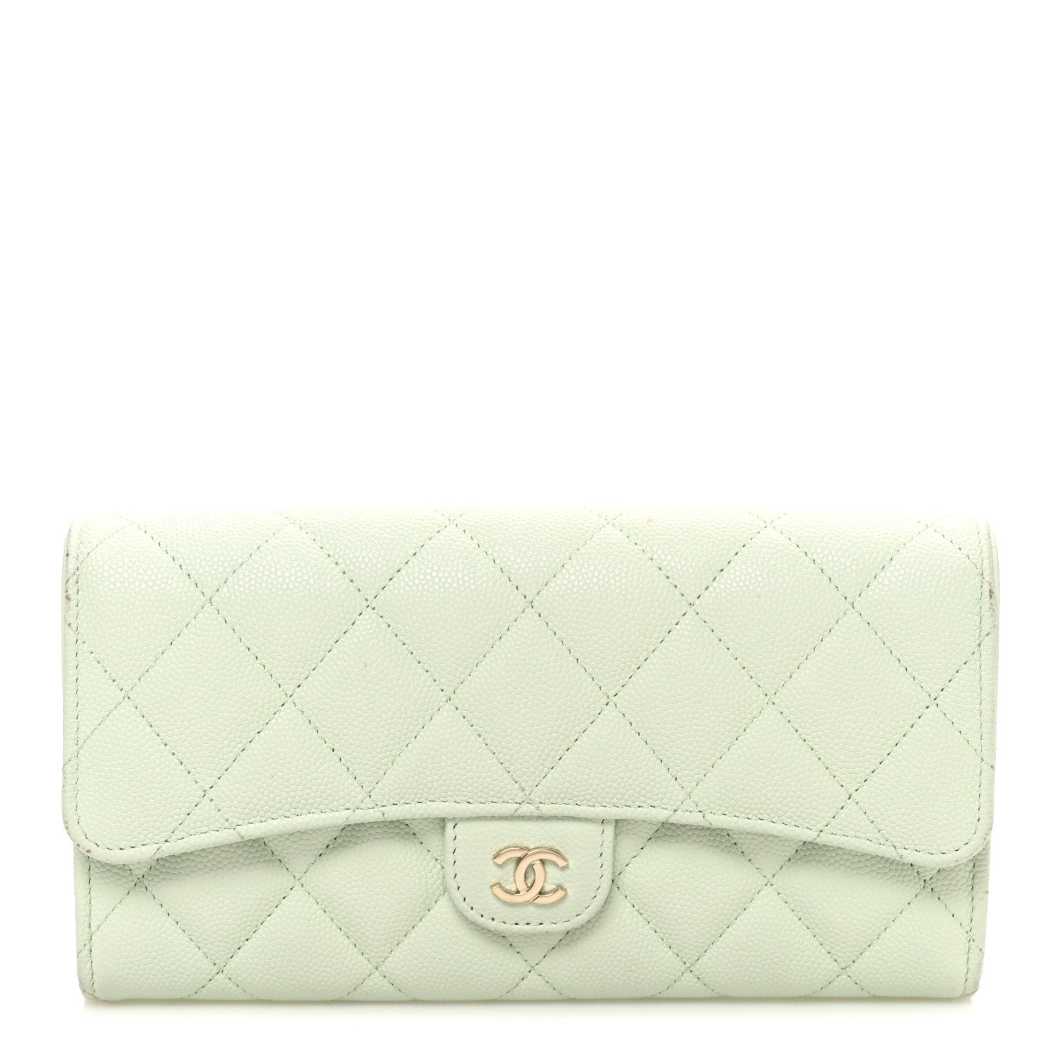 Chanel Caviar Quilted Large Gusset Flap Wallet Light Green 1 of 8