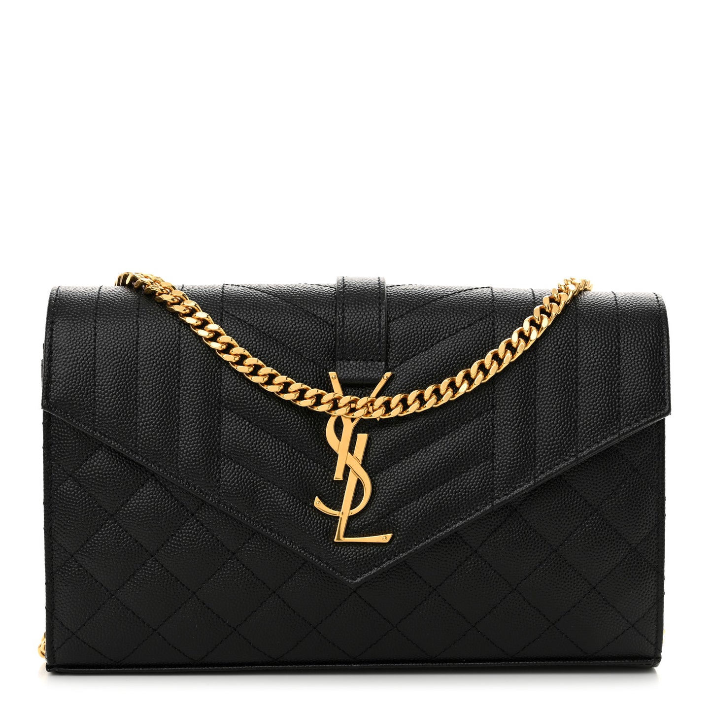Grain De Poudre Mixed Matelasse Triquilt Monogram Chain Wallet Black