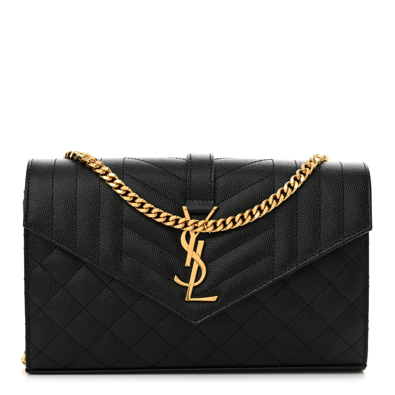 Saint Laurent Grain De Poudre Mixed Matelasse Triquilt Monogram Chain Wallet Black 1 of 10