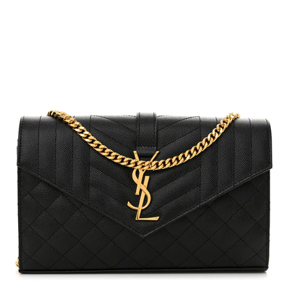 Saint Laurent Grain De Poudre Mixed Matelasse Triquilt Monogram Chain Wallet Black 1 of 10