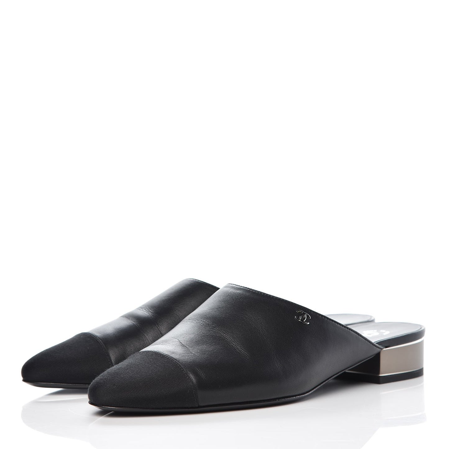 Lambskin Grosgrain Cap Toe CC Mules 40.5 Black